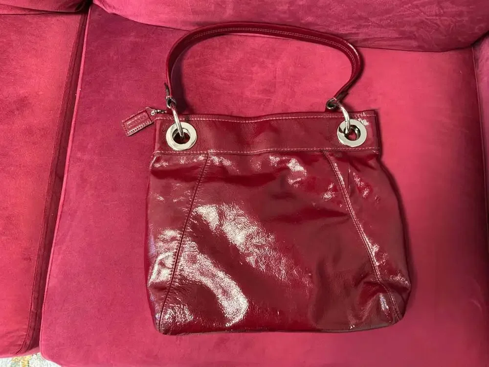 Coach Ashley Red Patent Leather Hobo Shoulder Bag